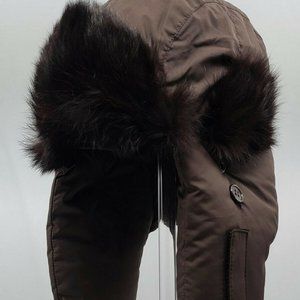 💕 Quilted Nylon Aviator Trapper Hat with Rabbit Fur Trim * Brown *